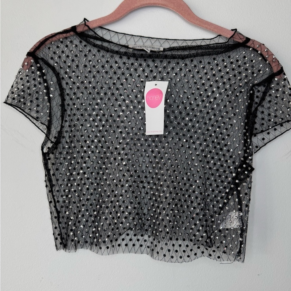 Hot & Delicious Black Sequin Crop Blouse *NWT